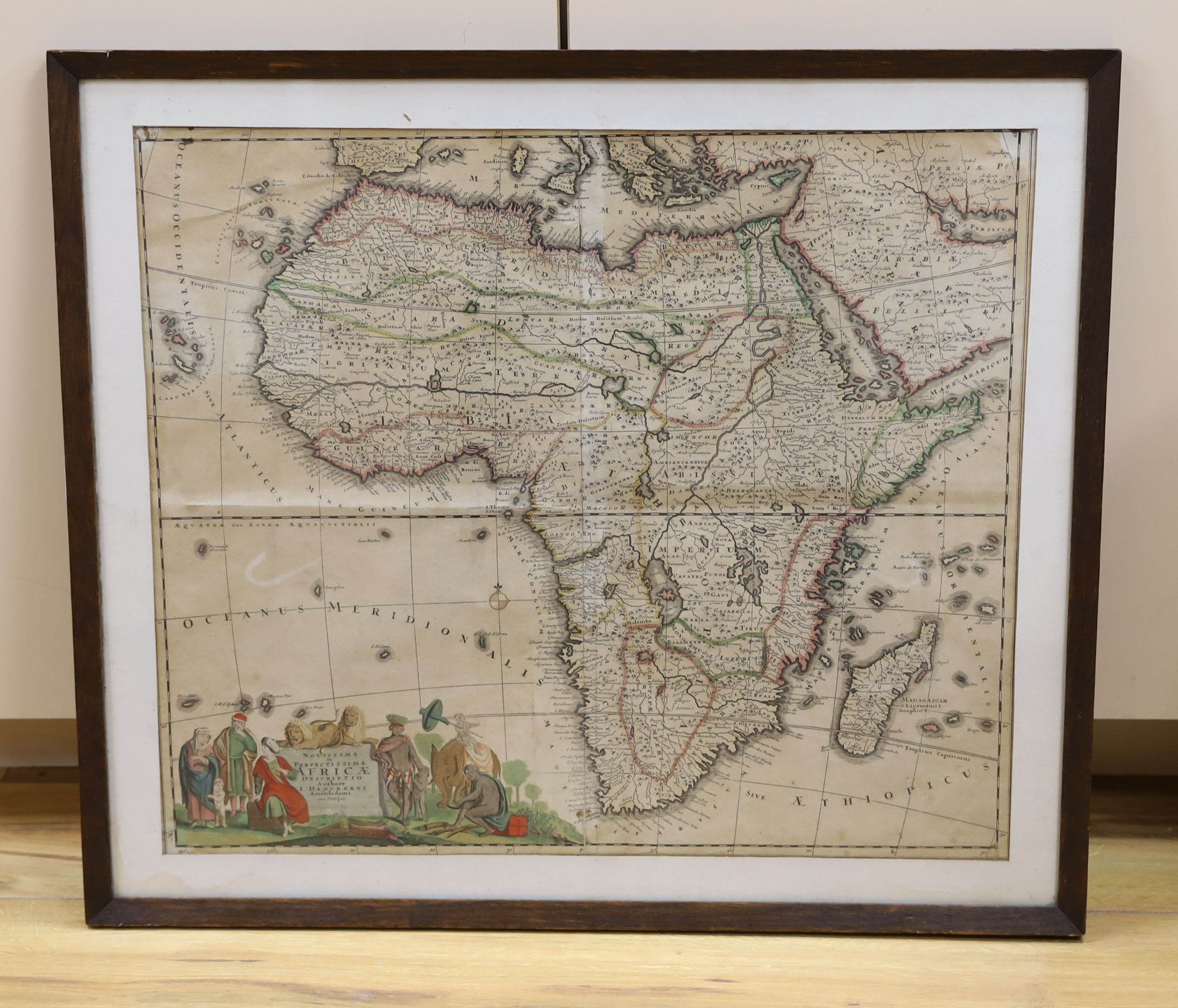 Justus Danckerts, coloured engraving, Map of Africae, 48 x 56cm